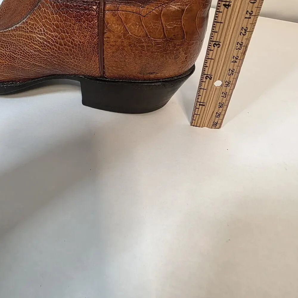 Panhandle Slim Mens 8 D Brown Exotic Ostrich Leg Cowboy Western Boots Vintage